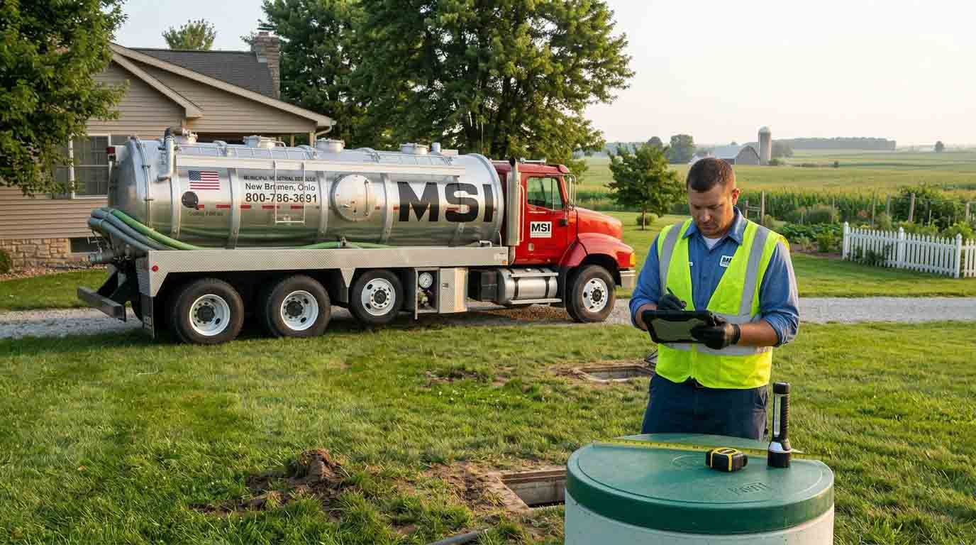 A mikes sanitation worker checking a septic system install