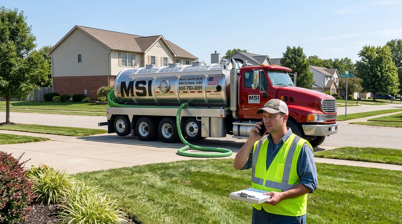 Mike’s Sanitation truck responding to a septic inspectionat a New Bremen Ohio property