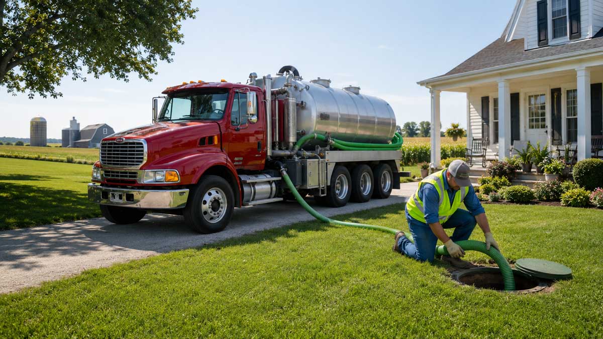 A Mike's Sanitation worker pumping a septic system in Minster, Ohio