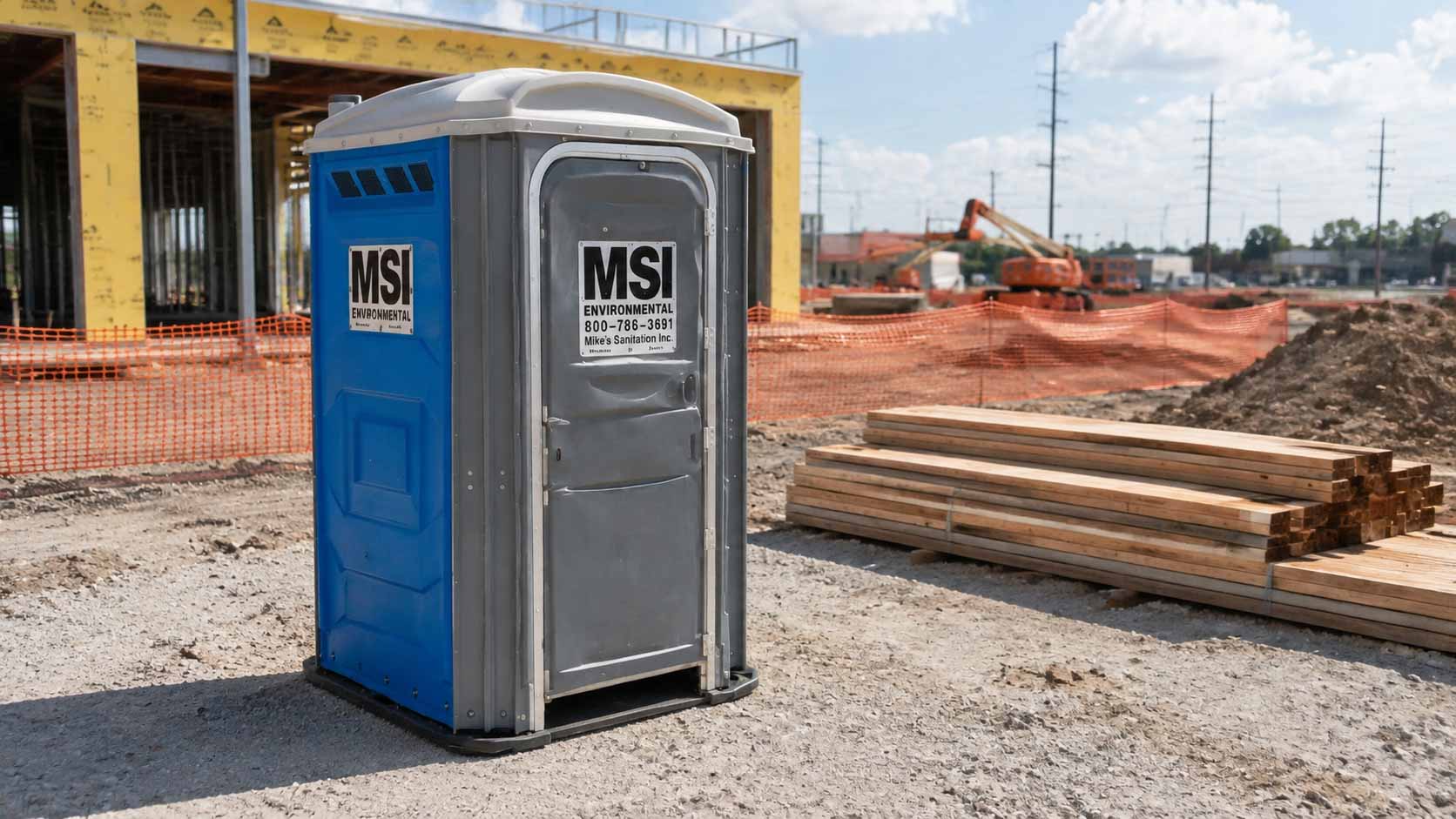 Portable restroom at an active construction site in Ohio
